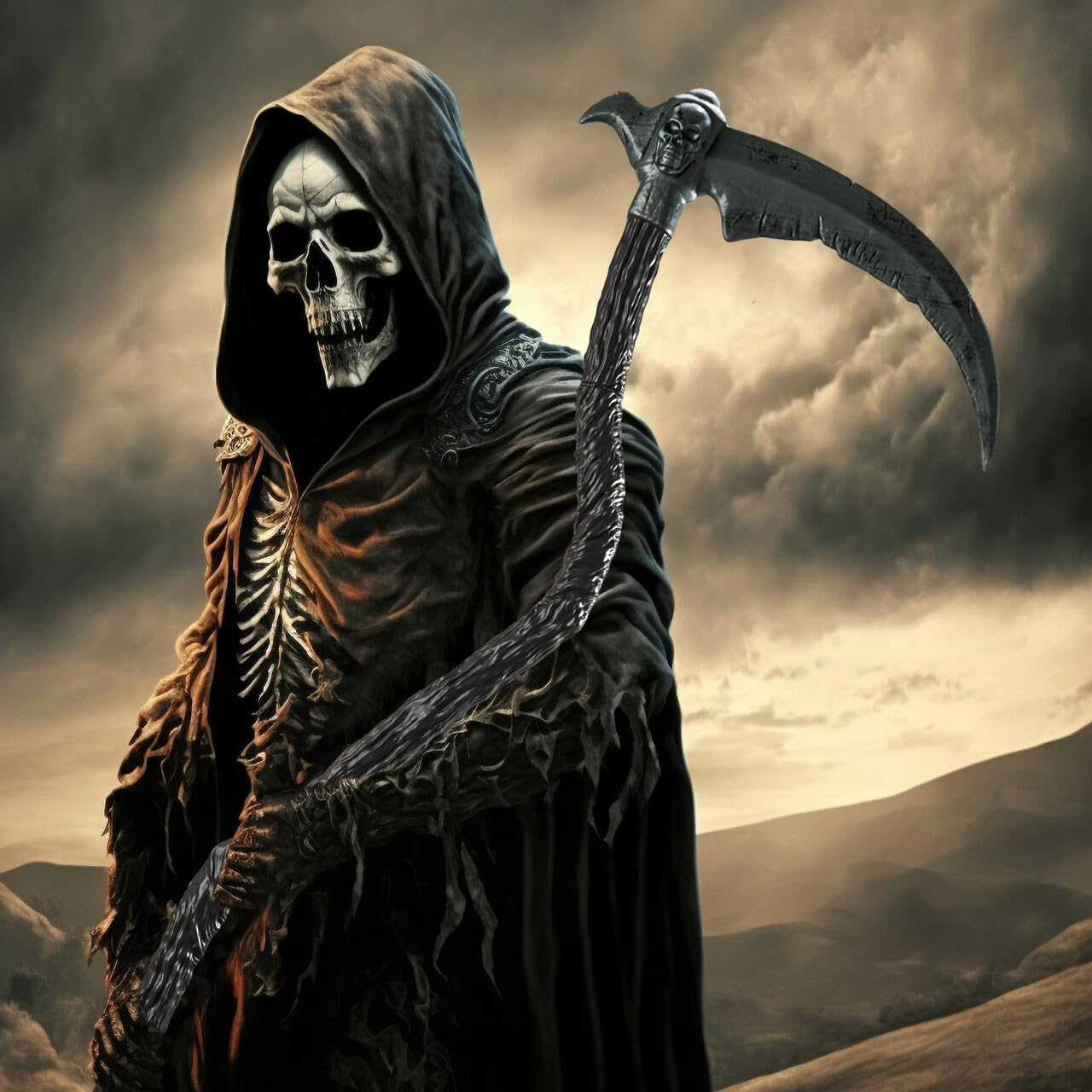 Joyfy 55inch Grim Reaper Scythe Halloween Accessories,Scythe Prop for Halloween Party Pretend Play Grim Reaper Costume,Halloween Dress Up
