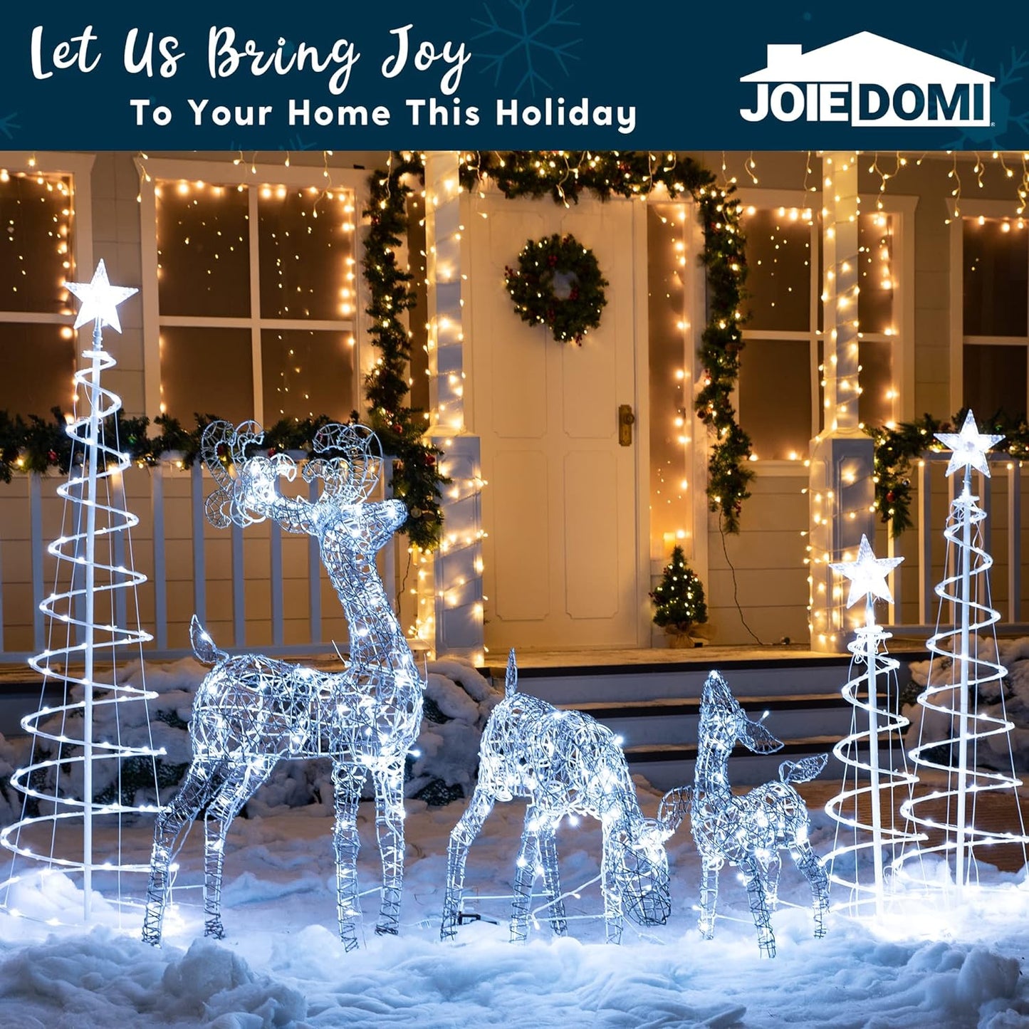 SYNCFUN 3 Pack Reindeer Christmas Outdoor Yard Light Decorations,185 LED Lights Deer Family for Christmas Outside Lawn Decor,Cool White