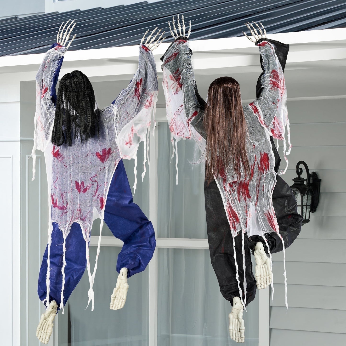 Joyfy 47 Halloween Climbing Zombie Outdoor Wall Decor, 2 pcs Halloween Zombie Undead Wall Climber for Halloween Yard Patio Wall Decor Party Supplies