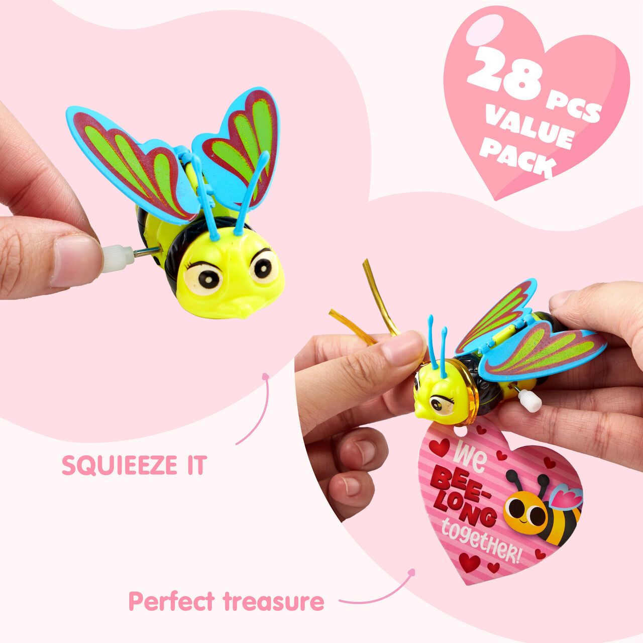 28 PCS Valentines Wind-up Toy with Cards for Kids, Valentines Party Favors, Goody Bag Fillers, Valentine Exchange Cards, Novelty Funny Gifts, Valentines Gift Cards