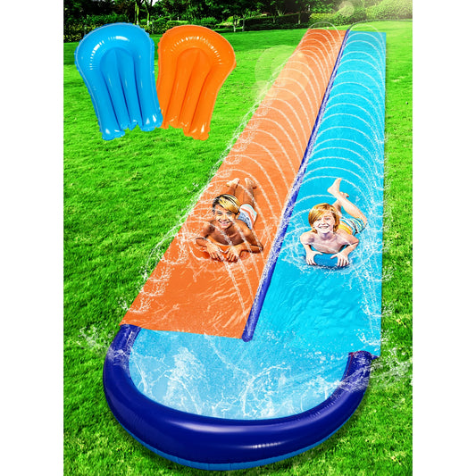 SYNCFUN 32.5ft Double Water Slide and 2 Inflatable Boards, Heavy Duty Lawn Water Slides with Sprinkler for Kids Adults Summer Water Fun Toys