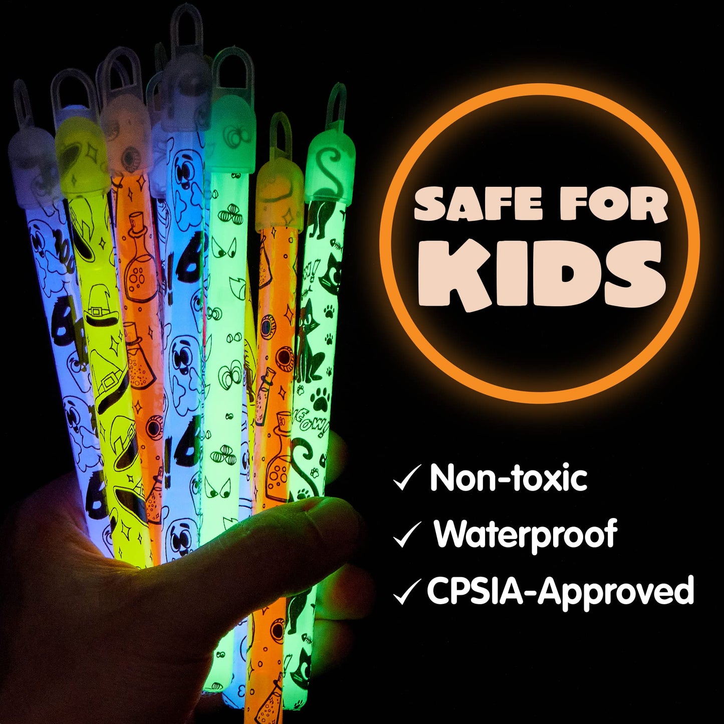 Sycnfun 36 Pcs Halloween Glow Sticks Bulk Party Pack,Hanging Wands Glow in The Dark Party Favors,Halloween Goodie Bag Fillers,Halloween Trinkets for Kids,Halloween Activities