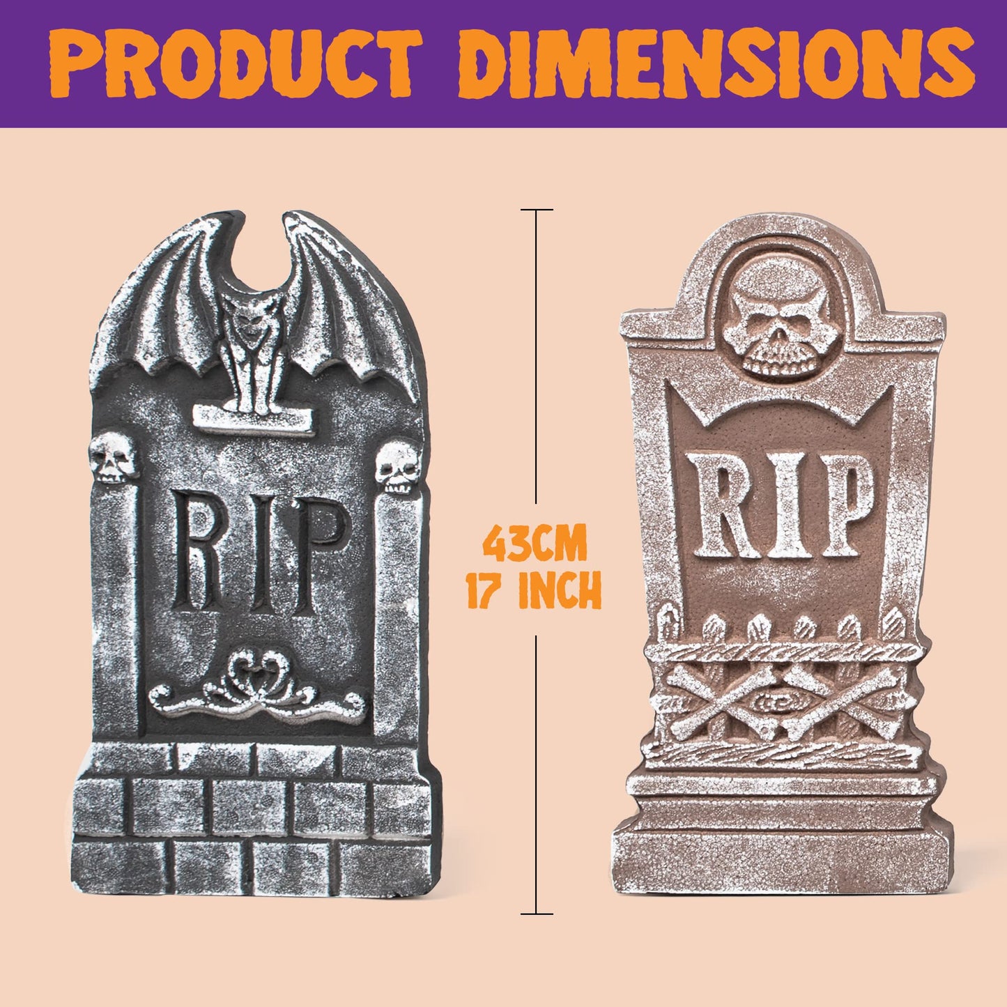 JOYIN 17" Halloween Foam RIP Graveyard Tombstones (5 Pack), Yard Sign Headstone Decorations and 12 Bonus Metal Stakes for Halloween Yard Outdoor Indoor Decorations