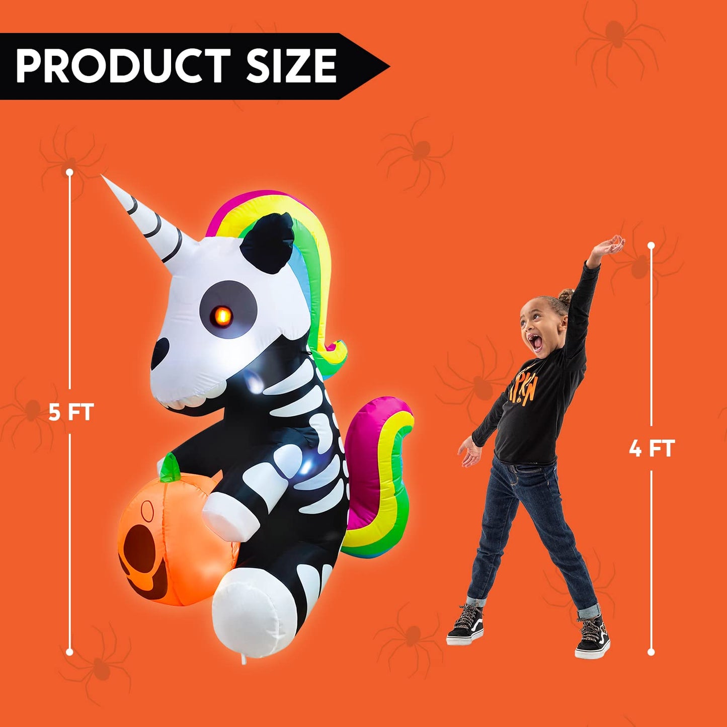 Syncfun 5 FT Halloween Inflatable Sitting Skeleton Unicorn with Build-in LEDs,Halloween Decorations Blow Up Yard decorations Outdoor Decorations