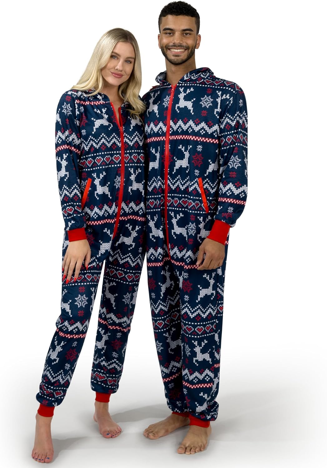 SYNCFUN Women's Christmas Pajamas, Adult Christmas Hooded One-Piece Pajamas Women Pajamas Ugly Christmas Sweater Hoodies