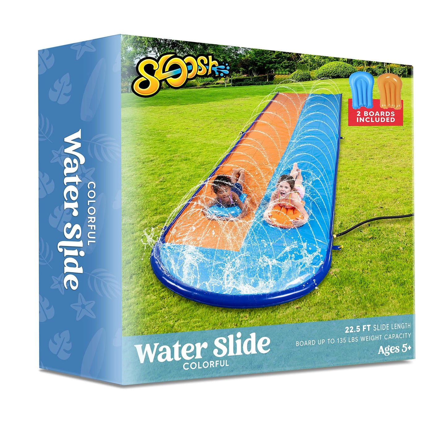 Joyfy 22.5ft Water Slides with 2 Inflatable Boards, 2 Sliding Racing Lanes and Sprinklers, Backyard Outdoor Lawn Summer Toy, Shark
