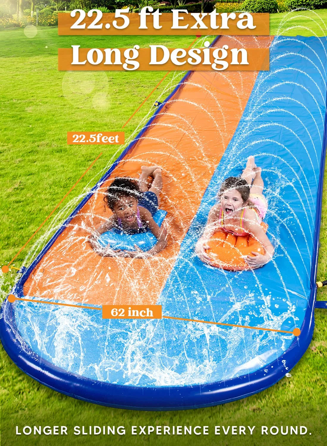 Joyfy 22.5ft Water Slides with 2 Inflatable Boards, 2 Sliding Racing Lanes and Sprinklers, Backyard Outdoor Lawn Summer Toy, Shark