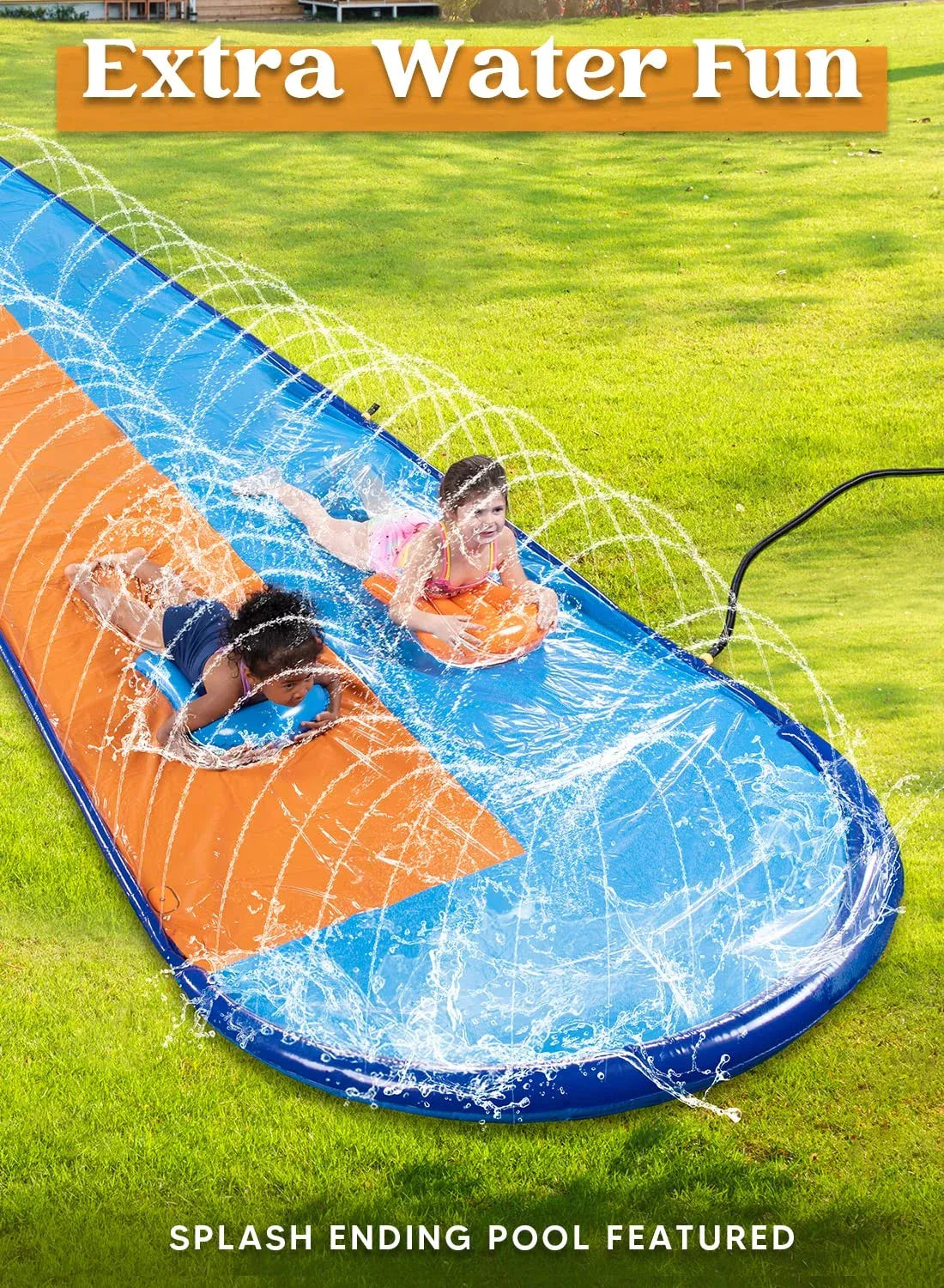 Syncfun 22.5ft Water Slides with 2 Boogie Boards, 2 Sliding Racing Lanes and Sprinklers, Backyard Outdoor Lawn Summer Toy, Shark