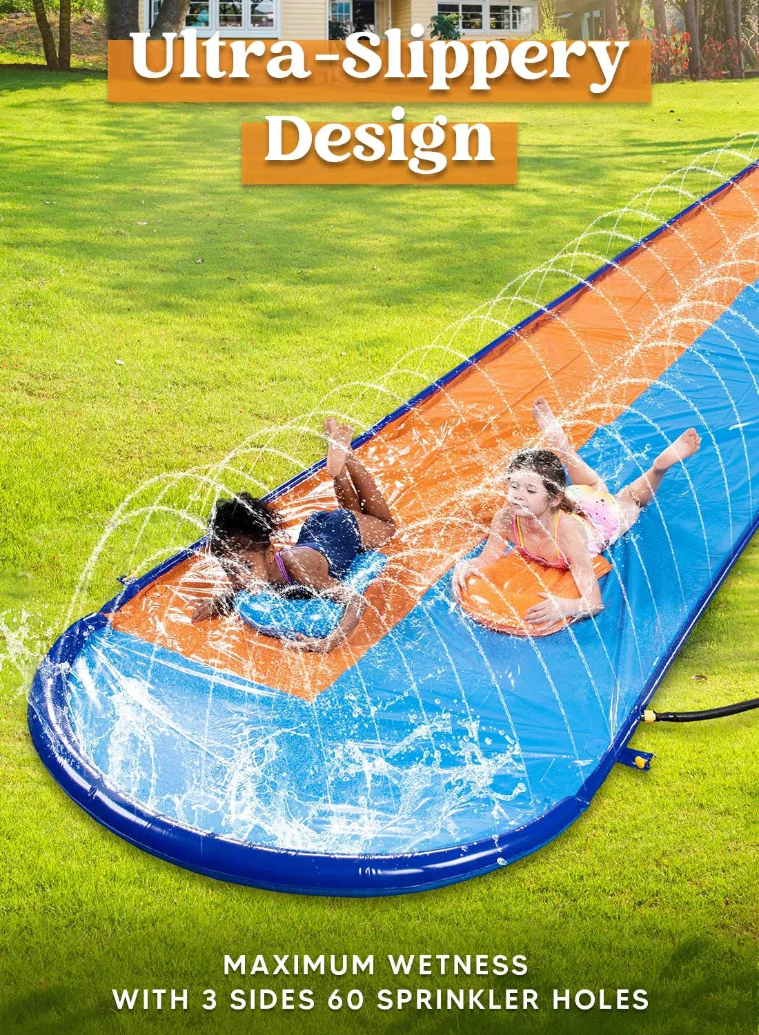 Syncfun 22.5ft Water Slides with 2 Boogie Boards, 2 Sliding Racing Lanes and Sprinklers, Backyard Outdoor Lawn Summer Toy, Shark