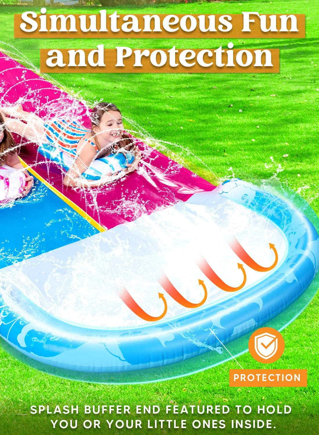 22.5ft Double Water Slide, Heavy Duty Lawn Water Slide with Sprinkler, and 2 Slip Inflatable Boards for Summer Yard Lawn Outdoor Water Play Activities