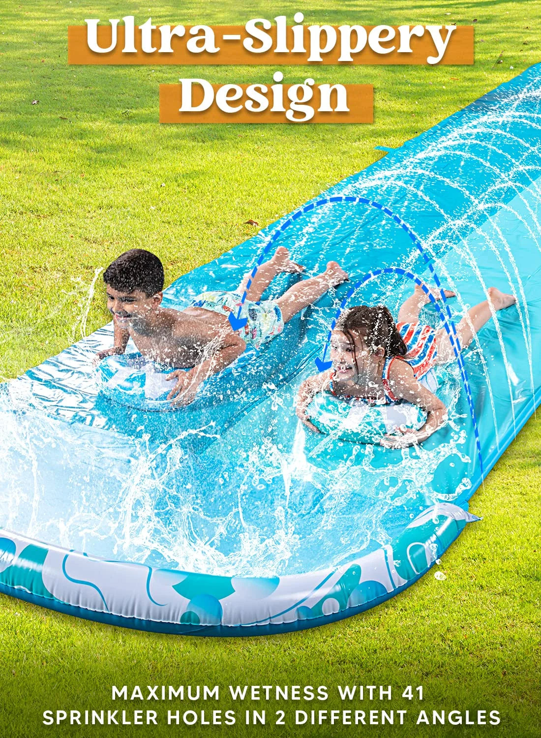 Water Slides with 2 Inflatable Boards, 22.5ft Backyard Outdoor Lawn Slip Waterslide with Sprinklers Summer Toy for Summer Party Yard Lawn Outdoor Water Play Activities