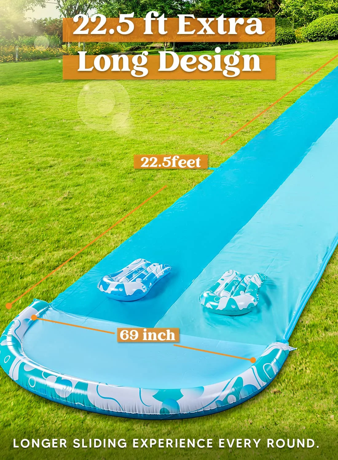 Water Slides with 2 Inflatable Boards, 22.5ft Backyard Outdoor Lawn Slip Waterslide with Sprinklers Summer Toy for Summer Party Yard Lawn Outdoor Water Play Activities