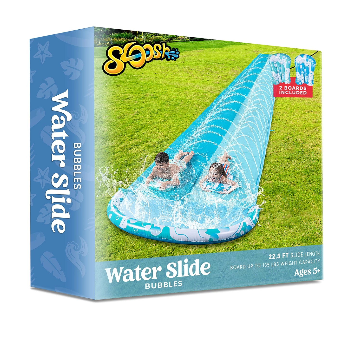 Water Slides with 2 Inflatable Boards, 22.5ft Backyard Outdoor Lawn Slip Waterslide with Sprinklers Summer Toy for Summer Party Yard Lawn Outdoor Water Play Activities