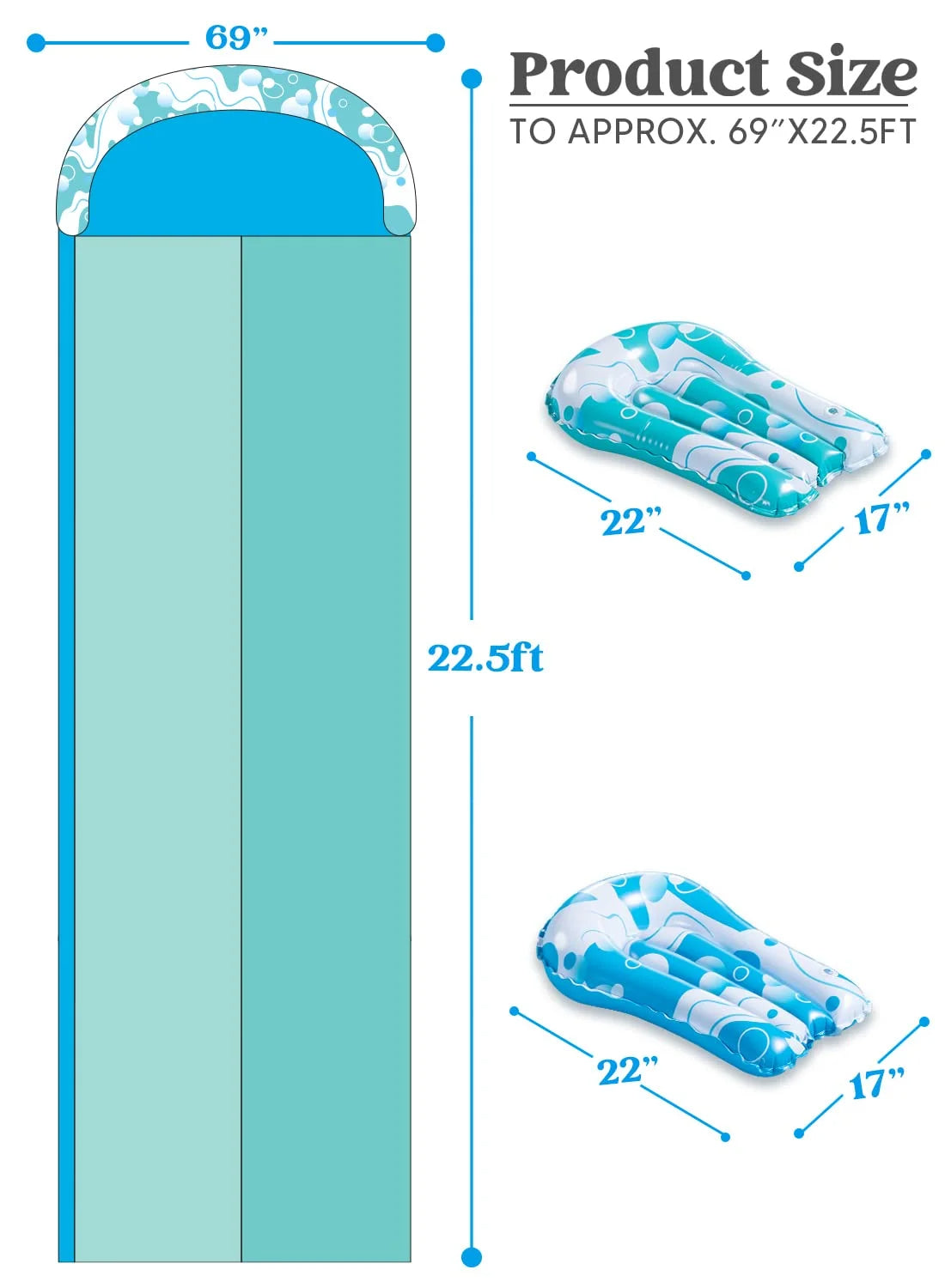 Water Slides with 2 Inflatable Boards, 22.5ft Backyard Outdoor Lawn Slip Waterslide with Sprinklers Summer Toy for Summer Party Yard Lawn Outdoor Water Play Activities