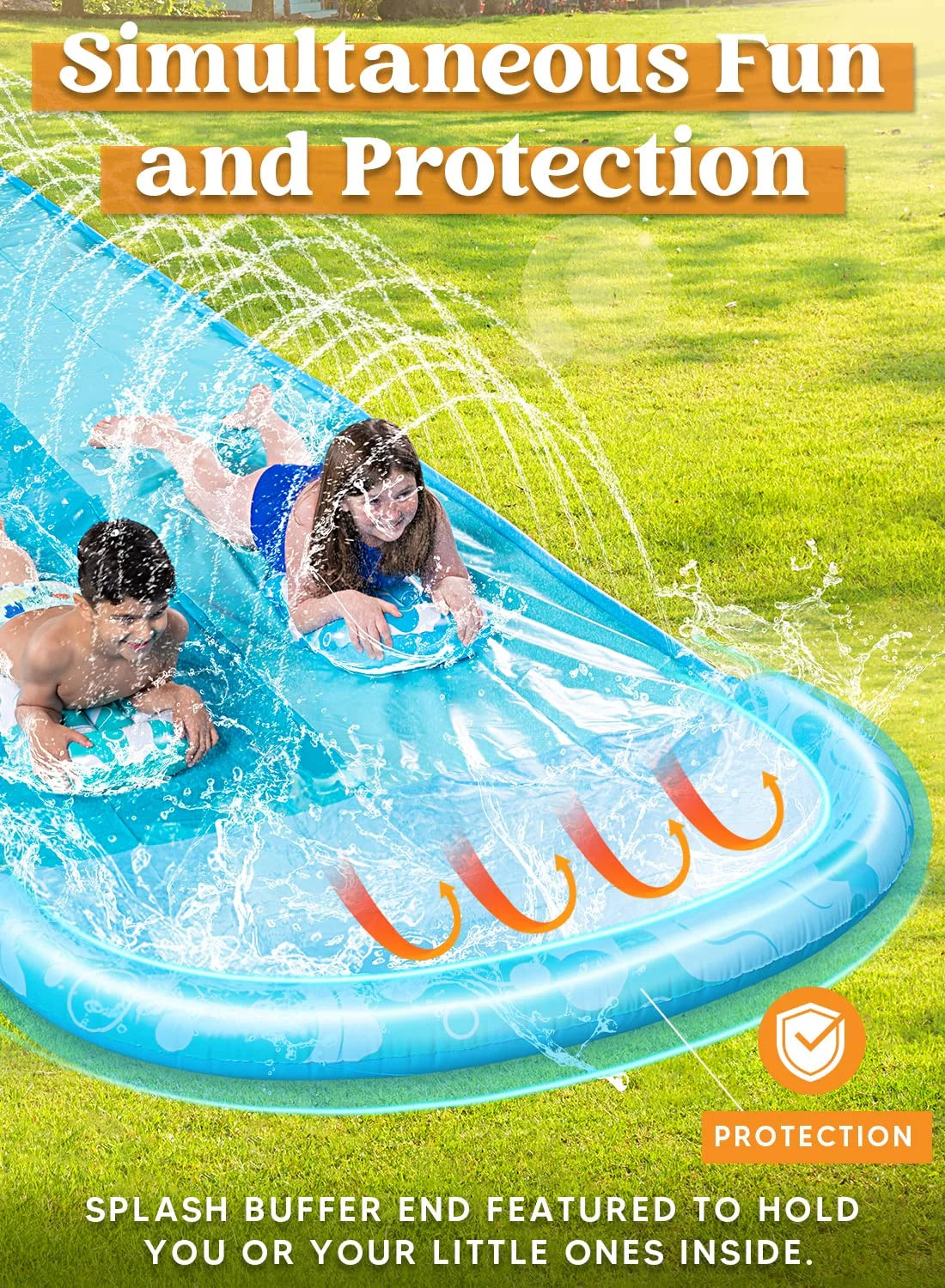 Water Slides with 2 Inflatable Boards, 22.5ft Backyard Outdoor Lawn Slip Waterslide with Sprinklers Summer Toy for Summer Party Yard Lawn Outdoor Water Play Activities