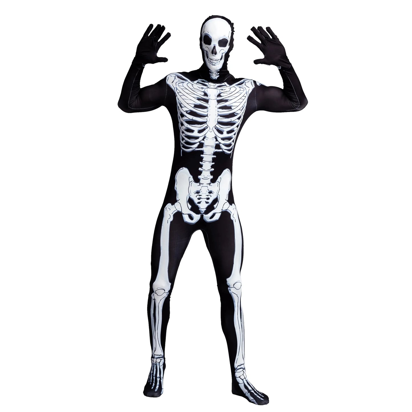 Syncfun Skeleton Costume for Adult, Skeleton Bone Bodysuit Halloween Costumes for Men Fancy Dress-up