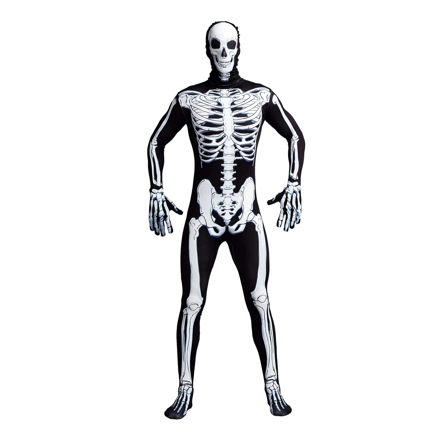 Syncfun Skeleton Costume for Adult, Skeleton Bone Bodysuit Halloween Costumes for Men Fancy Dress-up