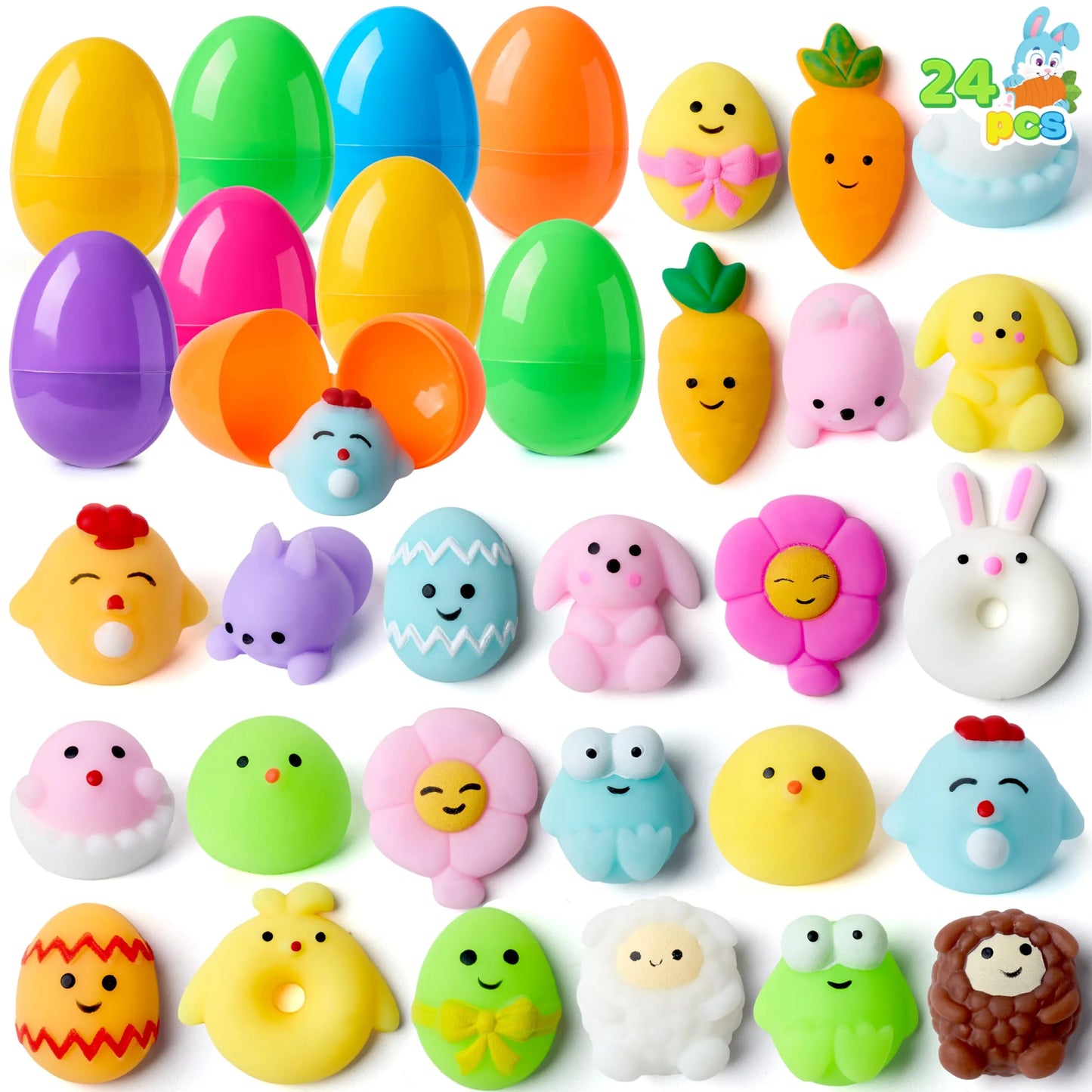 24 pieces of mochi soft toys pre-filled Easter eggs, squeezed toy stuffing for finding Easter eggs