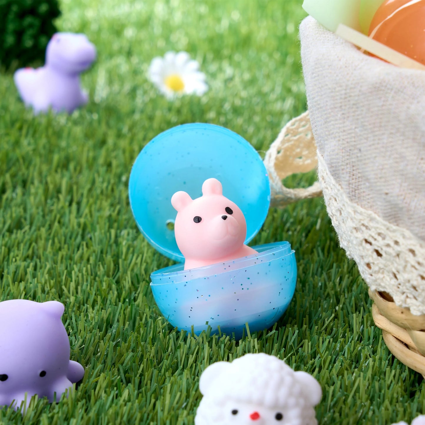 24 sparkling transparent Mochi pre filled Easter eggs, cute stress relieving wet toys for Easter egg hunting