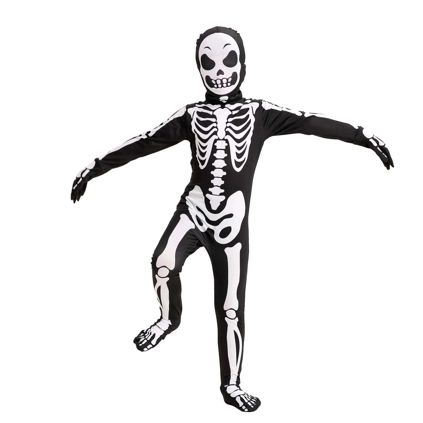 Syncfun Child Scary Creepy Skeleton Costume, Skelebones Costume, Bone Jumpsuit, Kids Halloween Dress Up