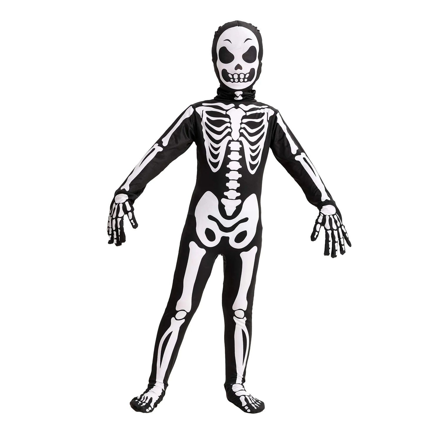 Syncfun Child Scary Creepy Skeleton Costume, Skelebones Costume, Bone Jumpsuit, Kids Halloween Dress Up