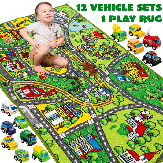 Syncfun Kids Car Play Rug for Playroom, Car Play Mat for Toddlers,Durable Car Carpet for Community Pretend Play