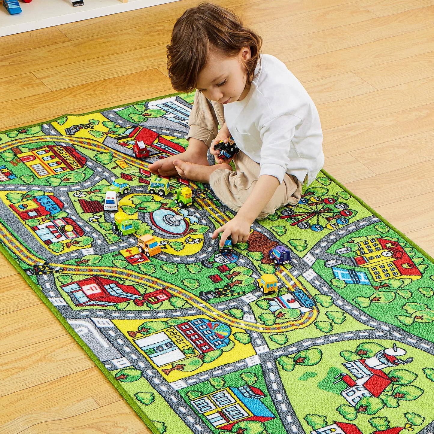 Syncfun Kids Car Play Rug for Playroom, Car Play Mat for Toddlers,Durable Car Carpet for Community Pretend Play