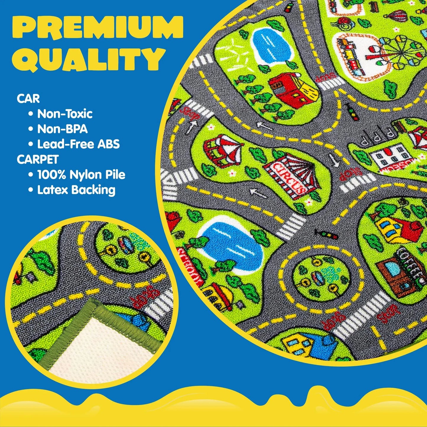 Syncfun Kids Car Play Rug for Playroom,Durable Toddler Car Track Play Mat Rug,Car Carpet with 12 Pull-Back Vehicle Set