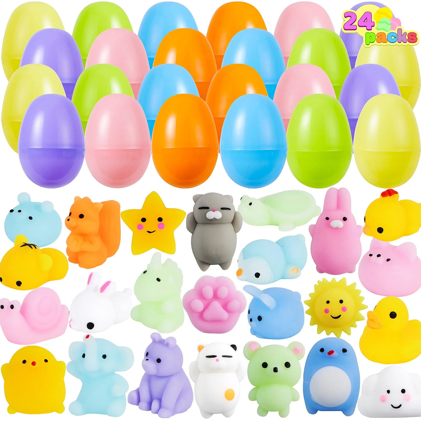 24 Easter eggs and animal Mochi plush toys, mini Kawaii plush toys for squeezing and stress relief