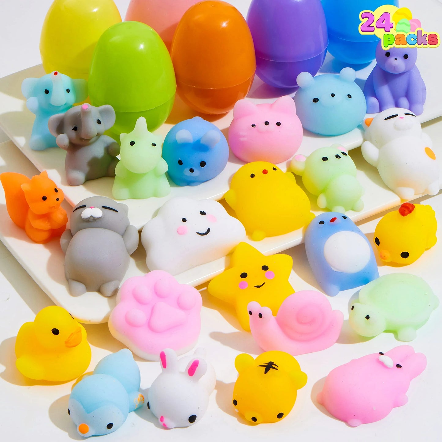 24 Easter eggs and animal Mochi plush toys, mini Kawaii plush toys for squeezing and stress relief