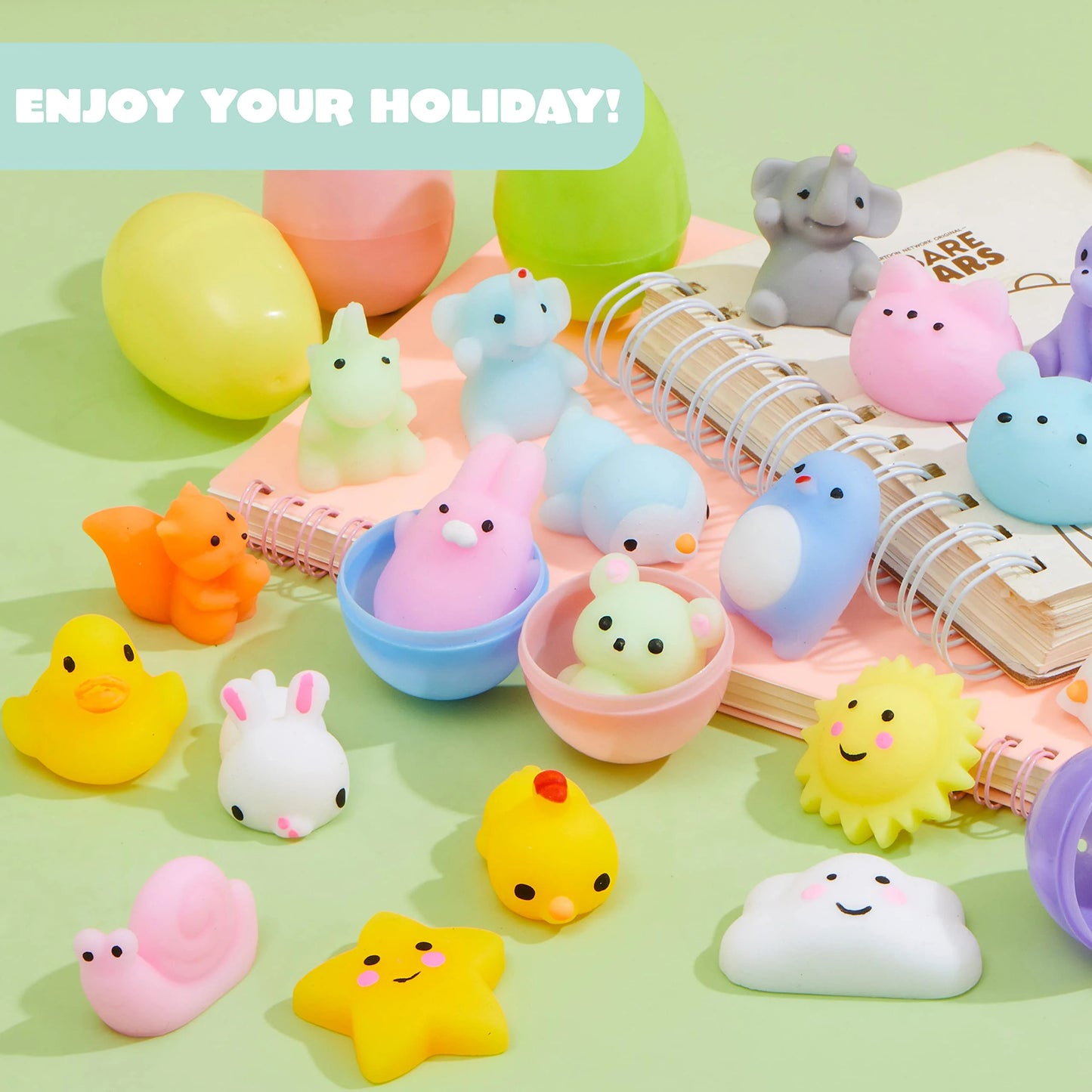 24 Easter eggs and animal Mochi plush toys, mini Kawaii plush toys for squeezing and stress relief