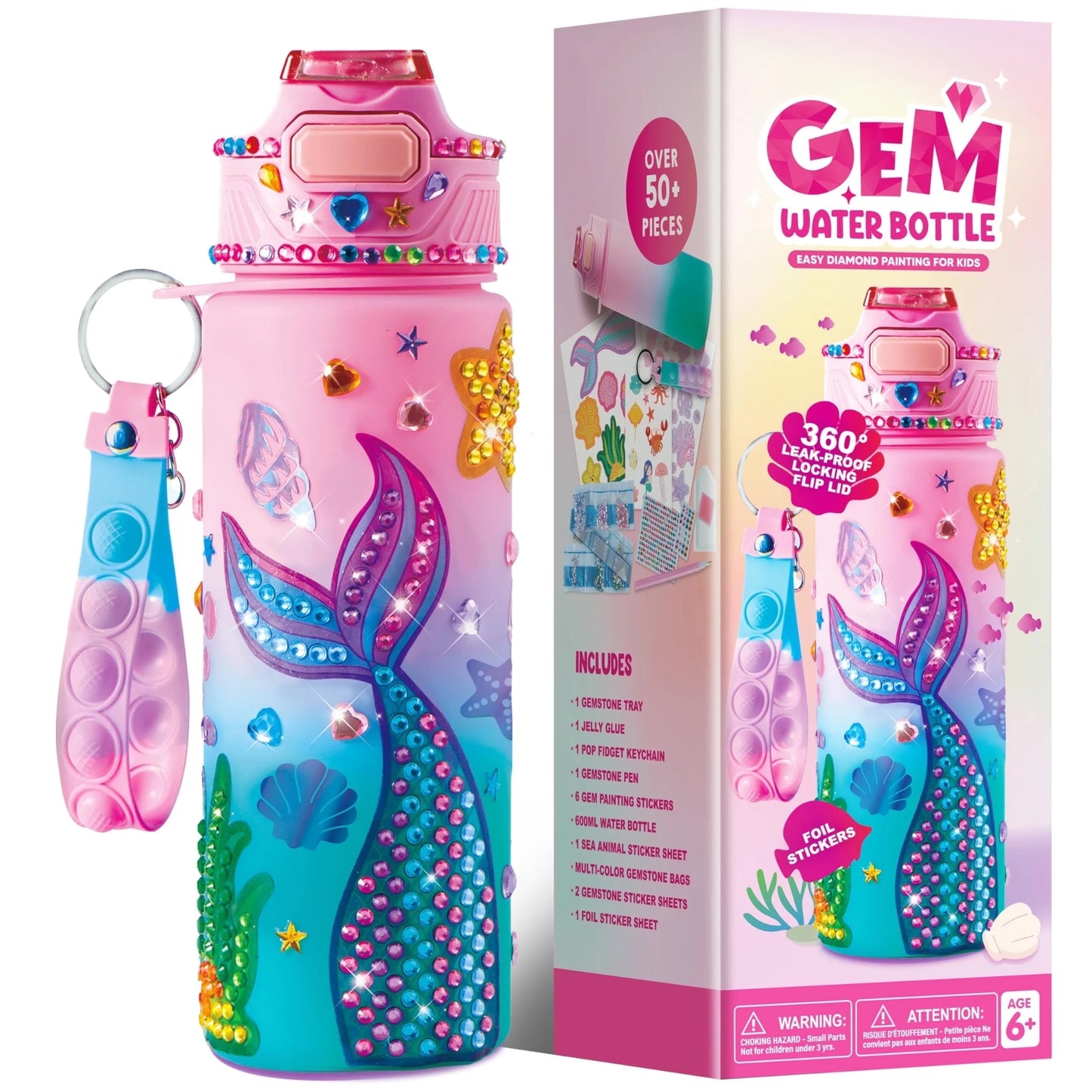Joyfy Decorate Your Own Mermaid Water Bottle, 20 oz, Purple, with Gem Stickers