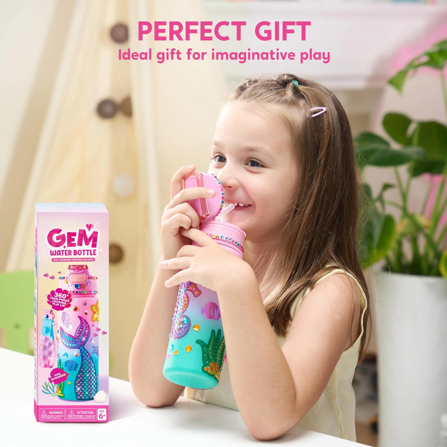 Joyfy Decorate Your Own Mermaid Water Bottle, 20 oz, Purple, with Gem Stickers
