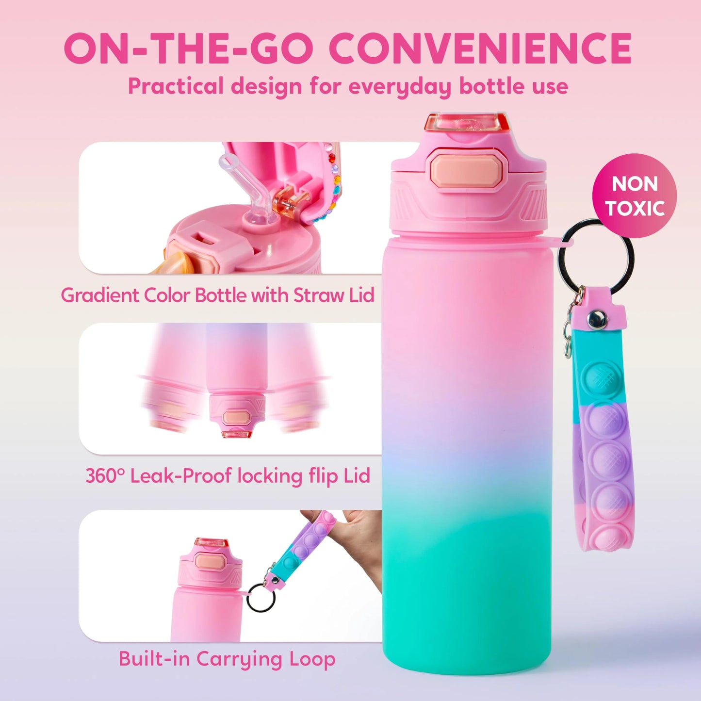 Joyfy Decorate Your Own Mermaid Water Bottle, 20 oz, Purple, with Gem Stickers