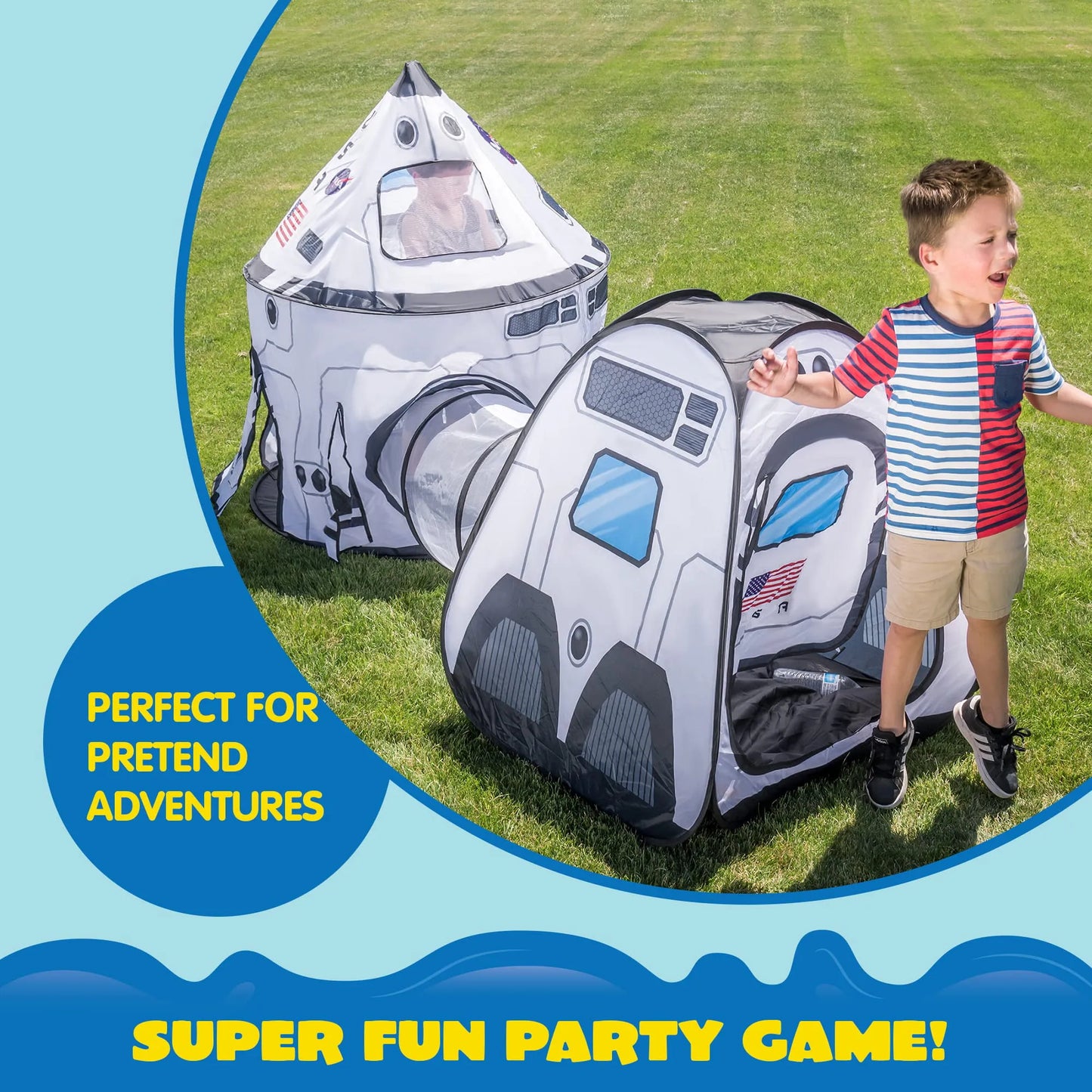 Syncfun Rocket Ship Play Tents Set for Kids, Pop up Playhouse with Tunnel,Kids Pretend Play