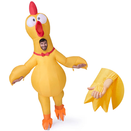 Joyfy Adult Inflatable Costume, Full Body Yellow Rubber Chicken Inflatable Costume with Squeaky Sound for Halloween Costume Role Play Theme Party