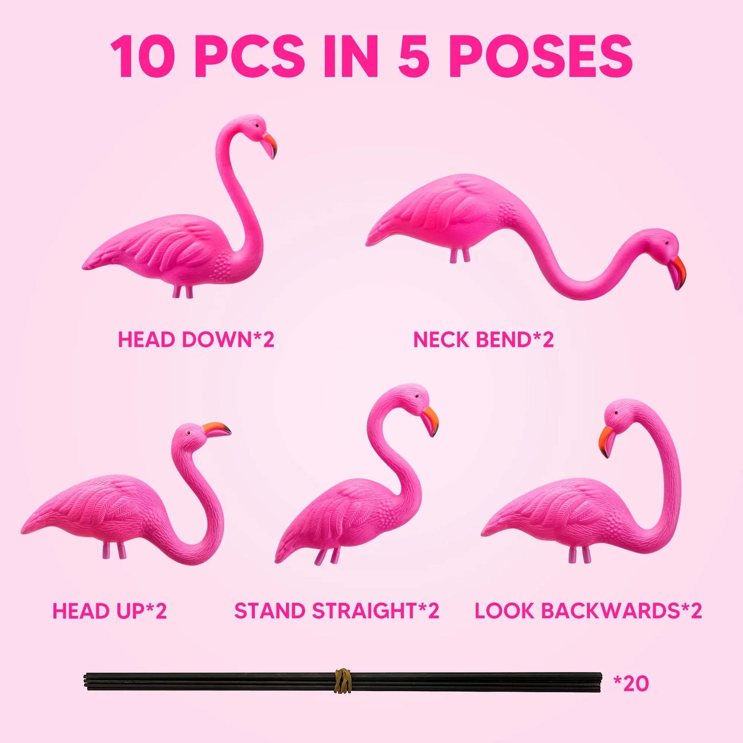 Syncfun 10 Pack Pink Flamingo, Small Yard Ornament Stakes For Outdoor Garden Decor, Luau Party Statue, Beach, Lawn