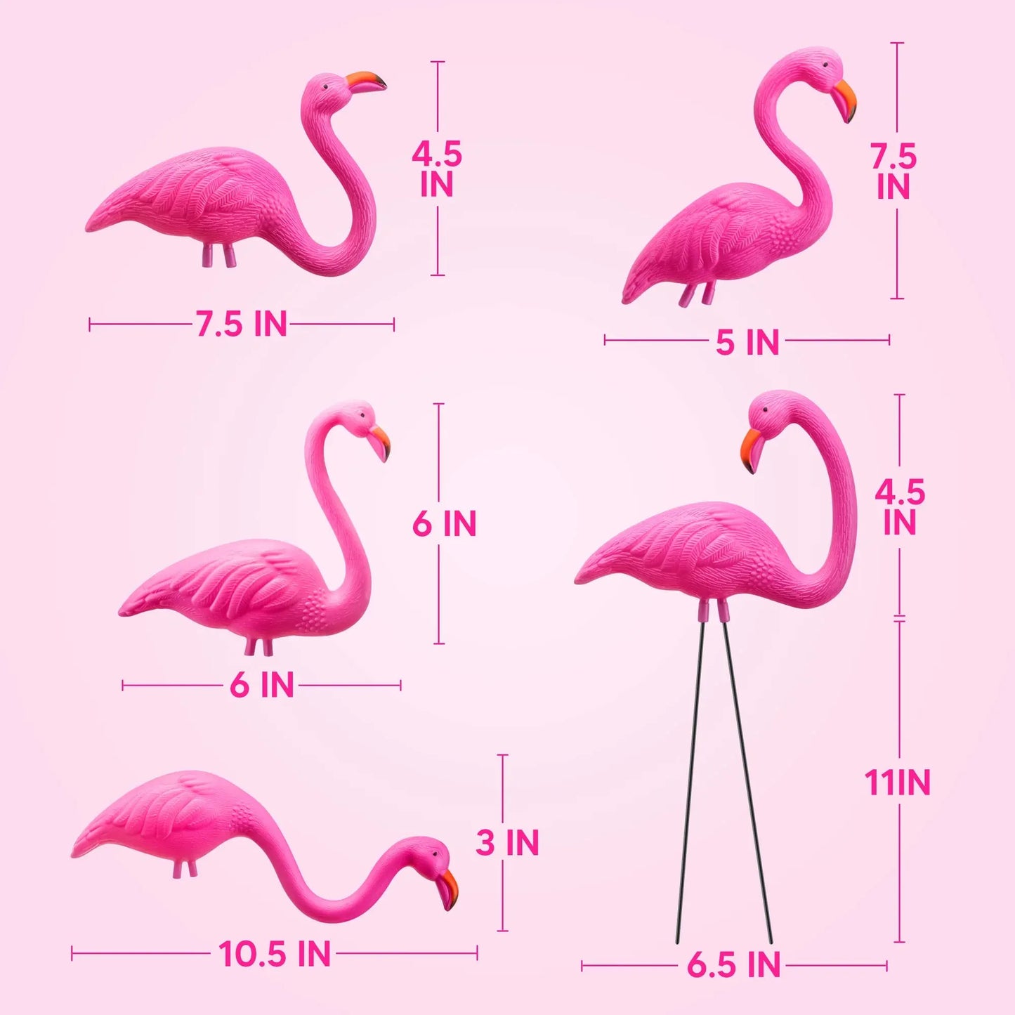 Syncfun 10 Pack Pink Flamingo, Small Yard Ornament Stakes For Outdoor Garden Decor, Luau Party Statue, Beach, Lawn
