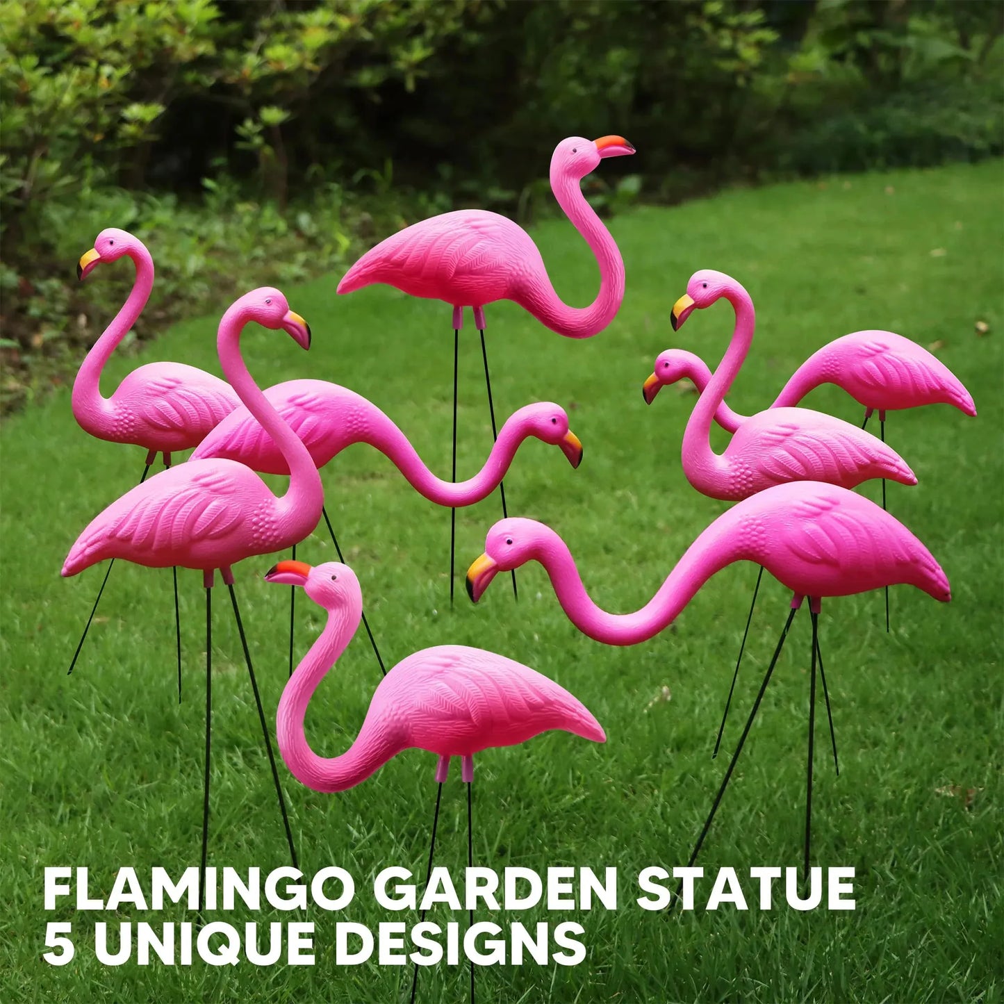 Syncfun 10 Pack Pink Flamingo, Small Yard Ornament Stakes For Outdoor Garden Decor, Luau Party Statue, Beach, Lawn