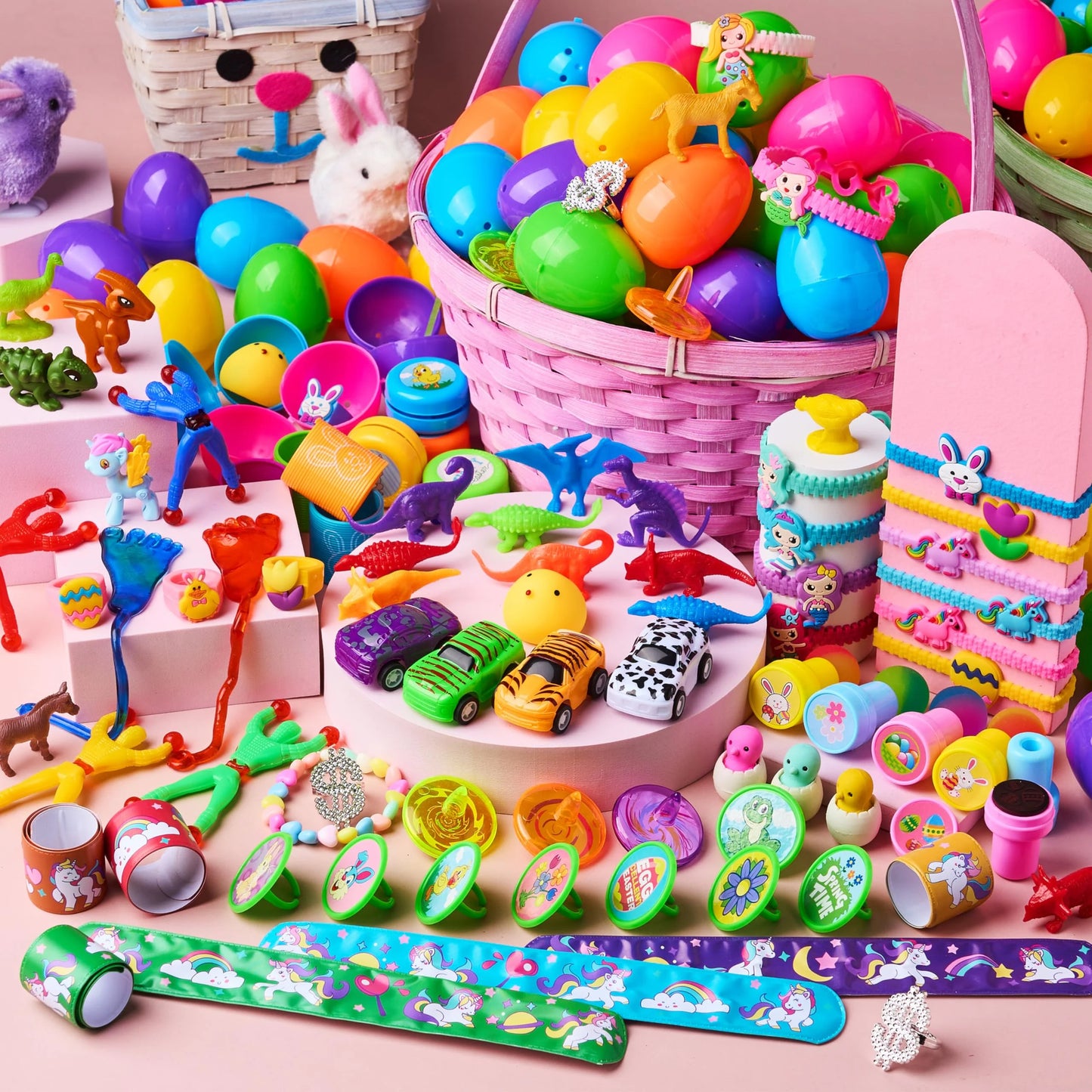 120 pre-filled Easter eggs containing novelty toys and stickers, plastic Easter egg filling, Easter basket filling