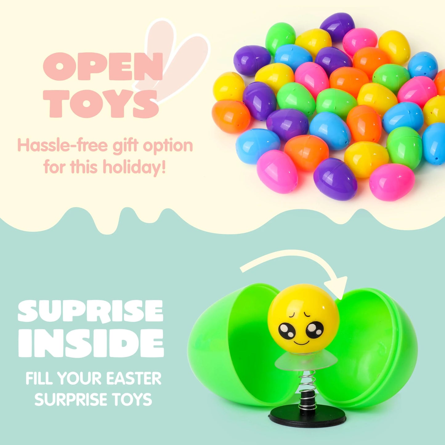 144 pre-filled Easter eggs with a variety of toys for finding Easter eggs