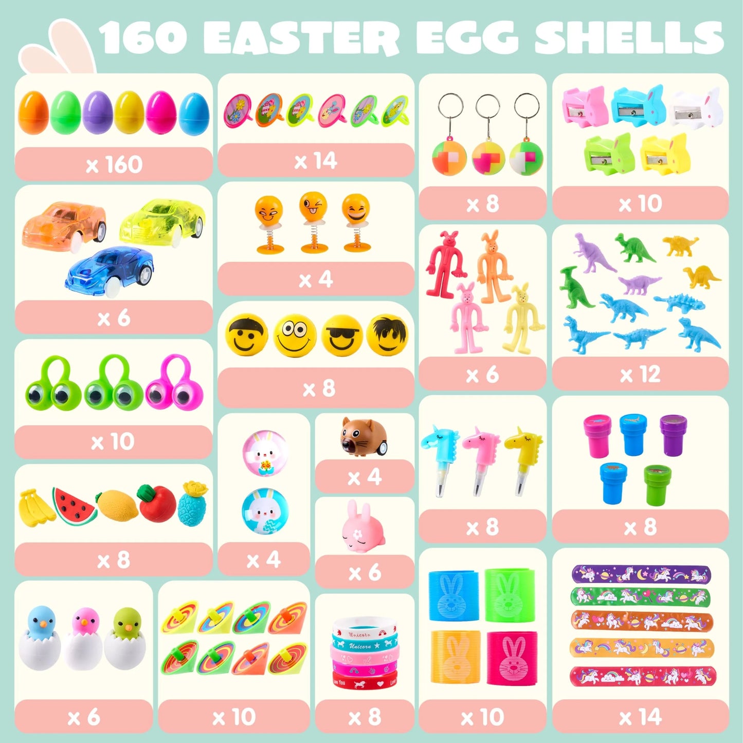 160 pre-filled Easter eggs with assorted toys, Easter eggs filled with Easter baskets