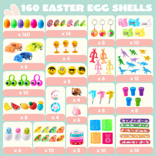 160 pre-filled Easter eggs with assorted toys, Easter eggs filled with Easter baskets