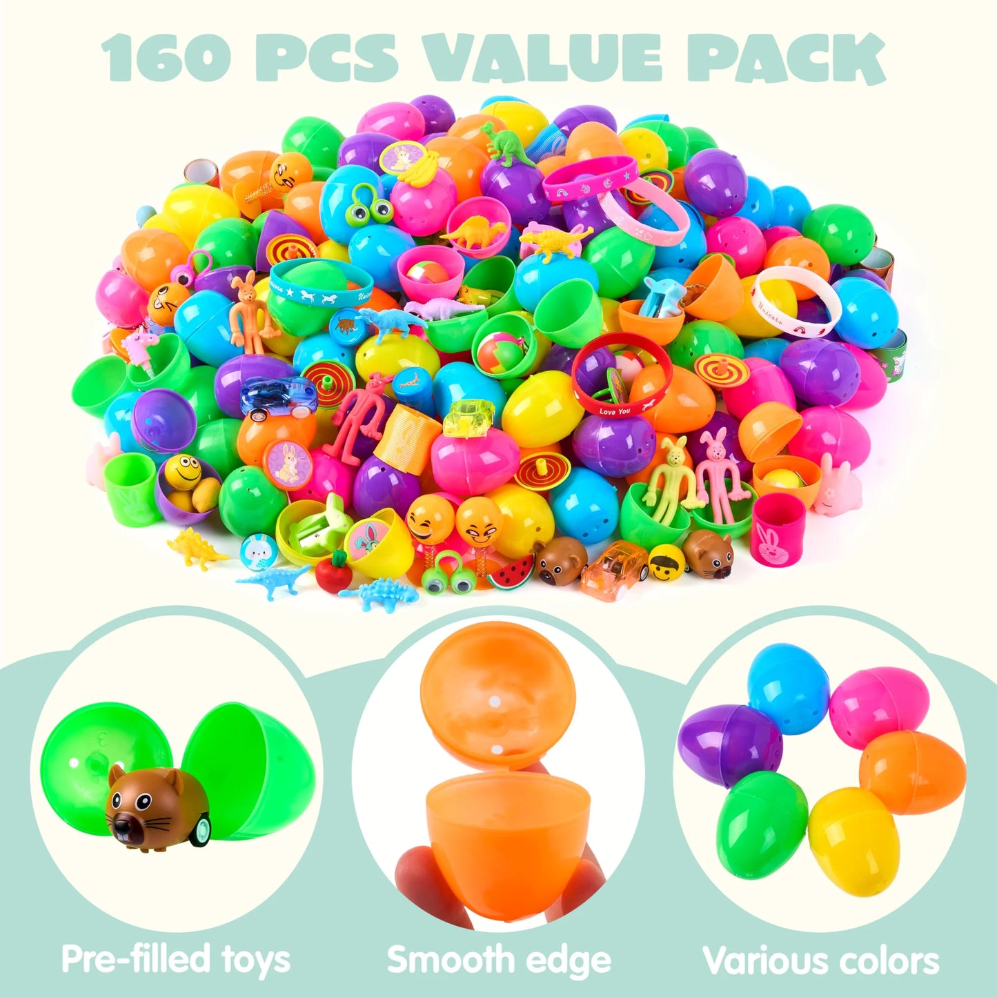 160 pre-filled Easter eggs with assorted toys, Easter eggs filled with Easter baskets