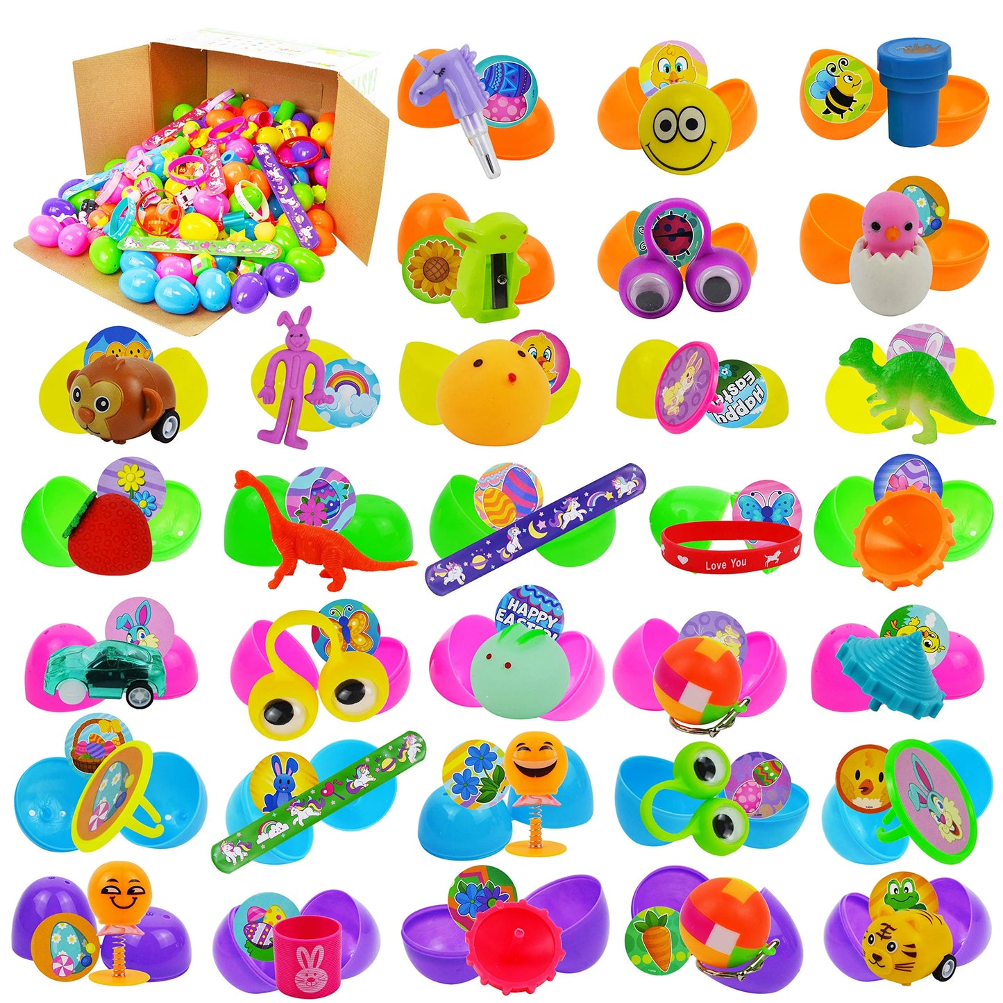 160 pre-filled Easter eggs with assorted toys, Easter eggs filled with Easter baskets
