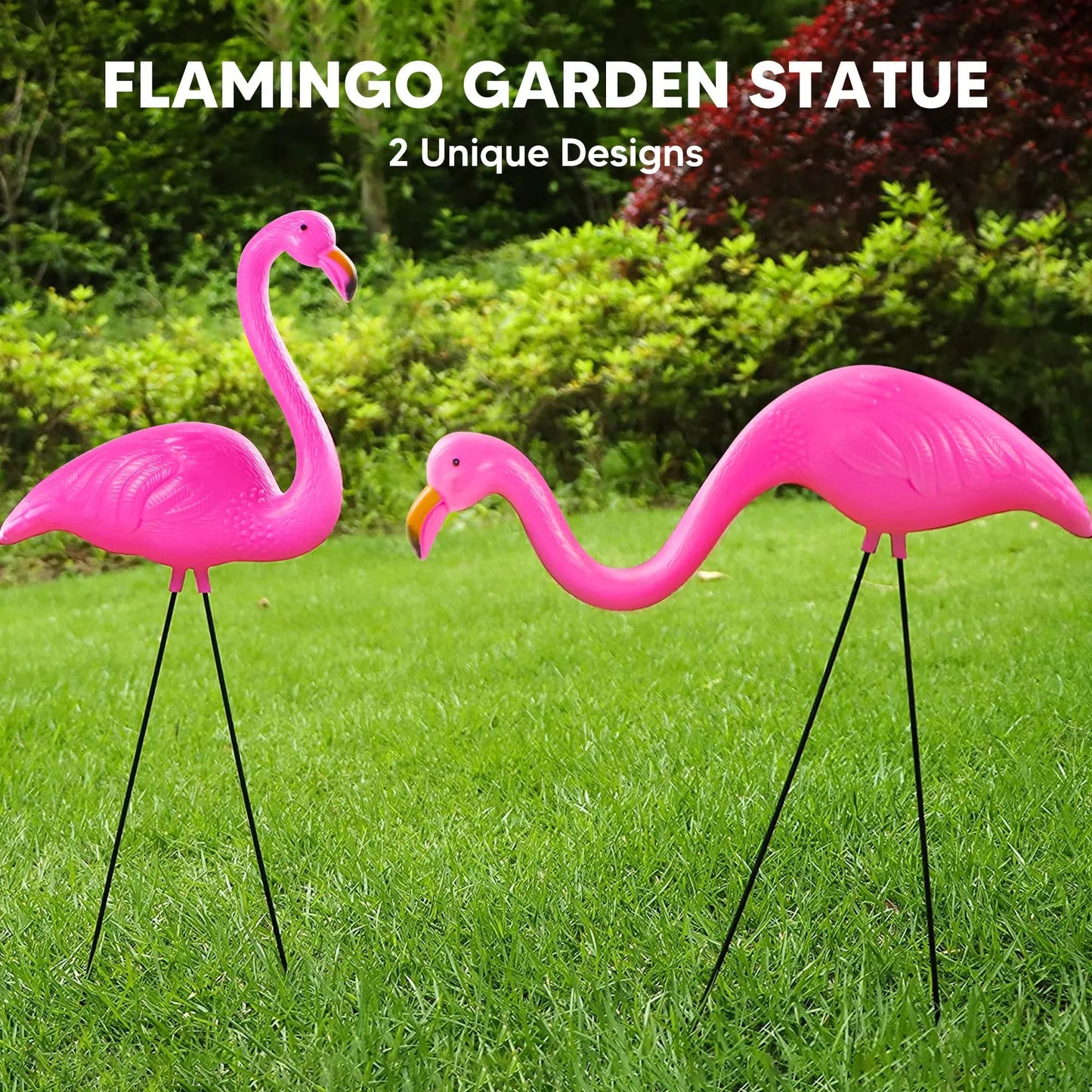 Syncfun 2 Pack Small Pink Flamingo, Yard Flamingo For Outdoor Garden Decor, Luau Party Statue, Beach, Tropical Party
