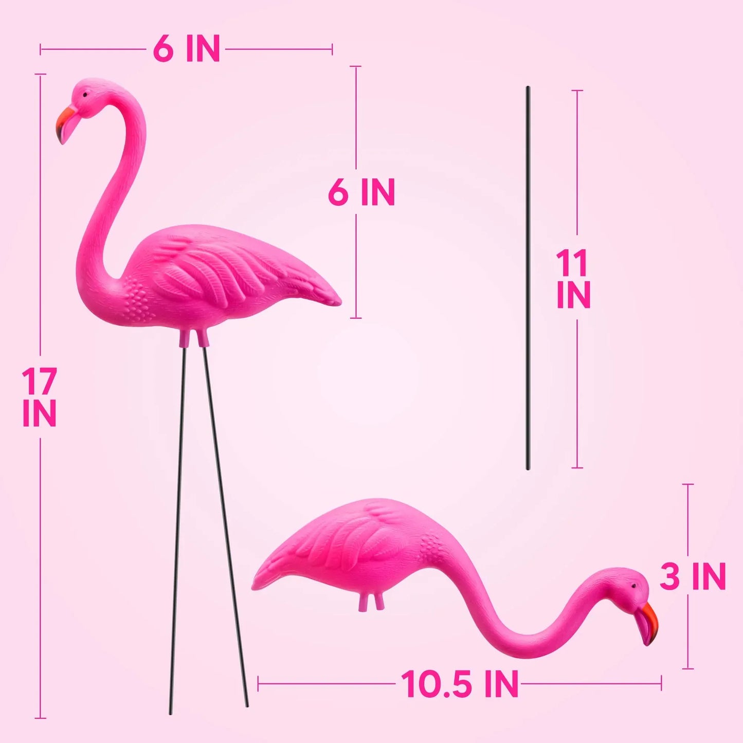 Syncfun 2 Pack Small Pink Flamingo, Yard Flamingo For Outdoor Garden Decor, Luau Party Statue, Beach, Tropical Party