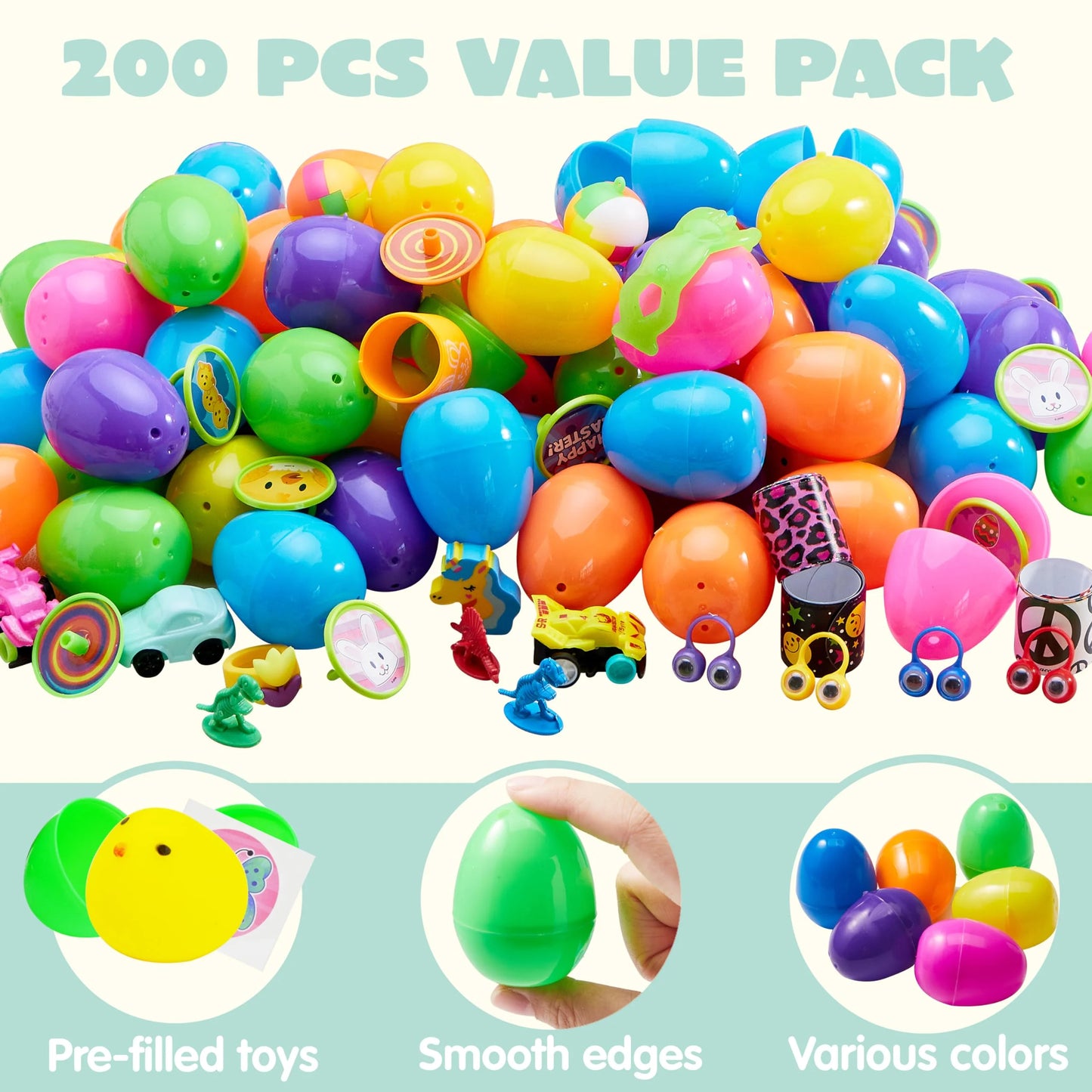 200-Piece Prepackaged Easter Eggs with Assorted Easter Egg Hunt Toys