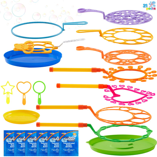 Syncfun 12pcs 21" Giant Bubble Wands Set with Tray for Kids, Summer, Outdoor Play, Birthday Party, Games, 6 Pcs Bubble Solution Suitable for All Age People