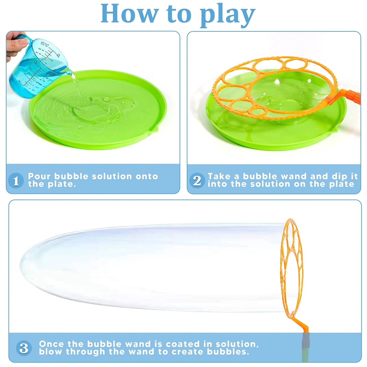 Syncfun 12pcs 21" Giant Bubble Wands Set with Tray for Kids, Summer, Outdoor Play, Birthday Party, Games, 6 Pcs Bubble Solution Suitable for All Age People